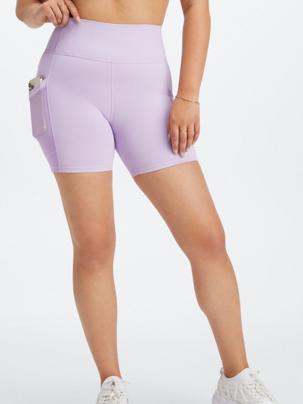 Fabletics On The Go Power Hold Purple Lavender Pastel Athletic Shorts Size Large